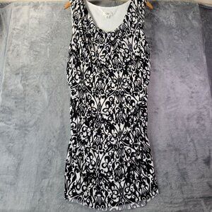 Cato Woman Plus 18W Black White Sheath Dress Ruched Stretch Sleeveless Cocktail